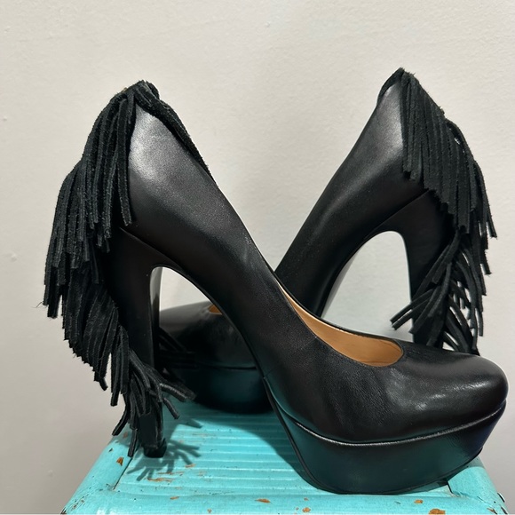 Report Signature Targee Black Fringe Platform Leather Pumps Size 8 - Picture 6 of 16